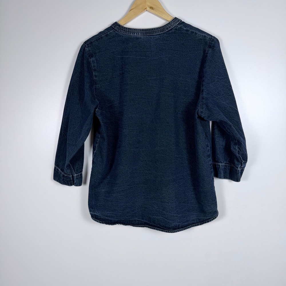 Lagenlook Western Vintage Hot Cotton Blue Denim Split Neck Snap Front Shirt M - Picture 8 of 8
